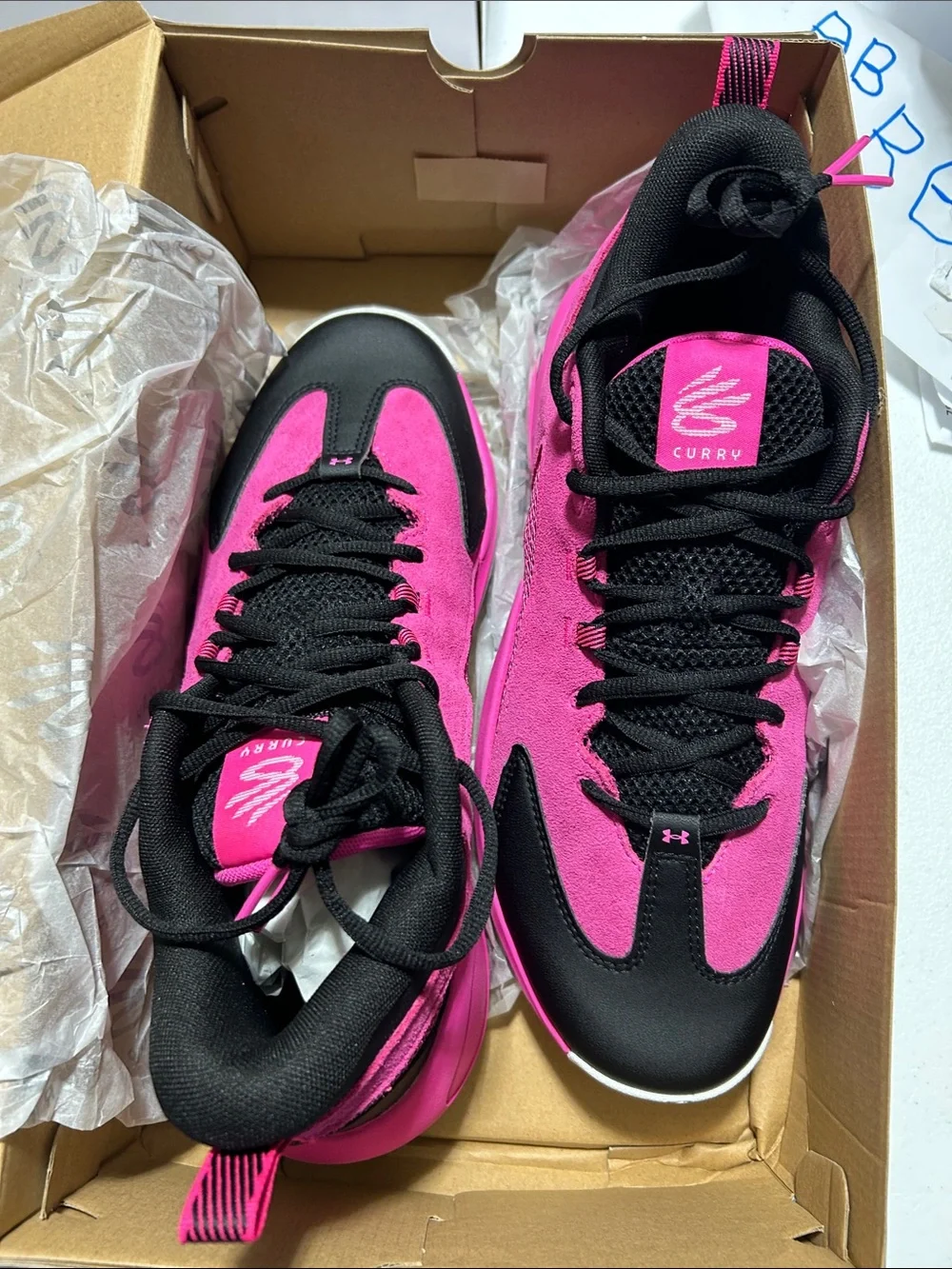 Men's Curry Under Armour Hot Pink and Black Athletic Sneakers